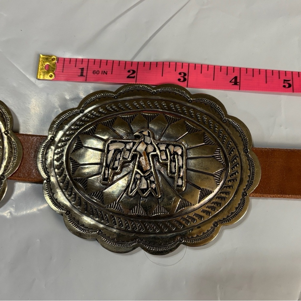 Rodeo Quincy - Barbosa Thunderbird Silver and Brown Concho Belt - Picture 9 of 16
